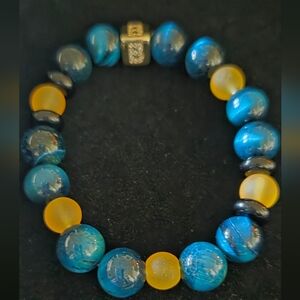 Blue and Yellow Beaded Bracelet